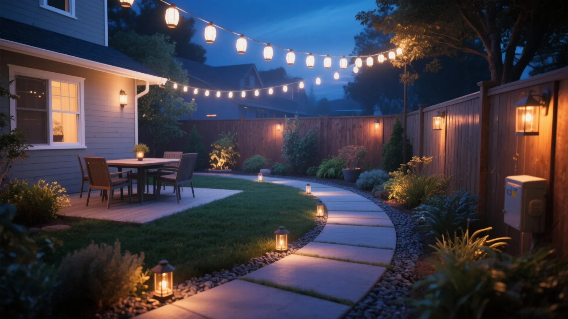 Layered outdoor lighting that feels like magic