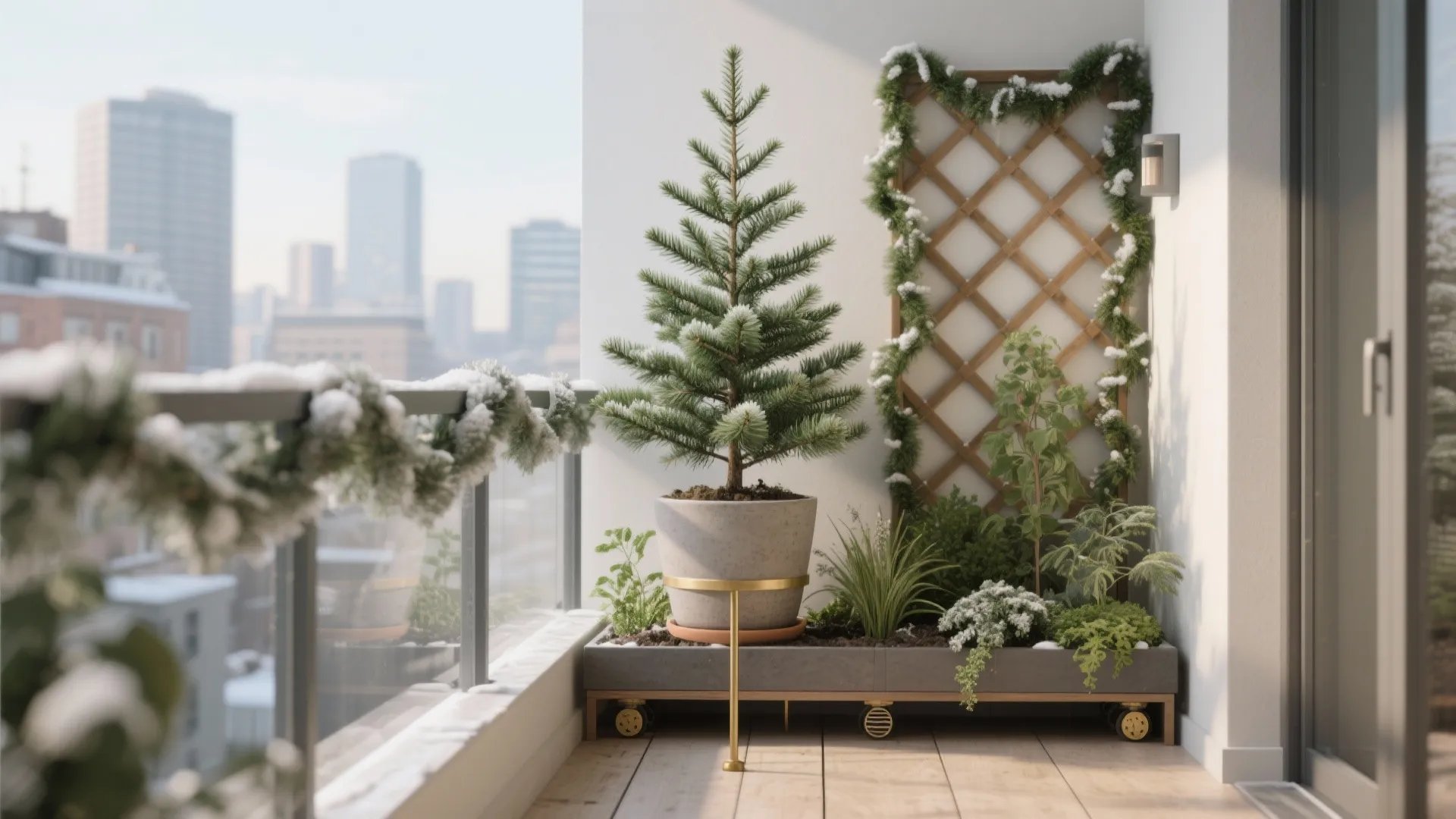 Compact Evergreen Corner with Sustainable Touches