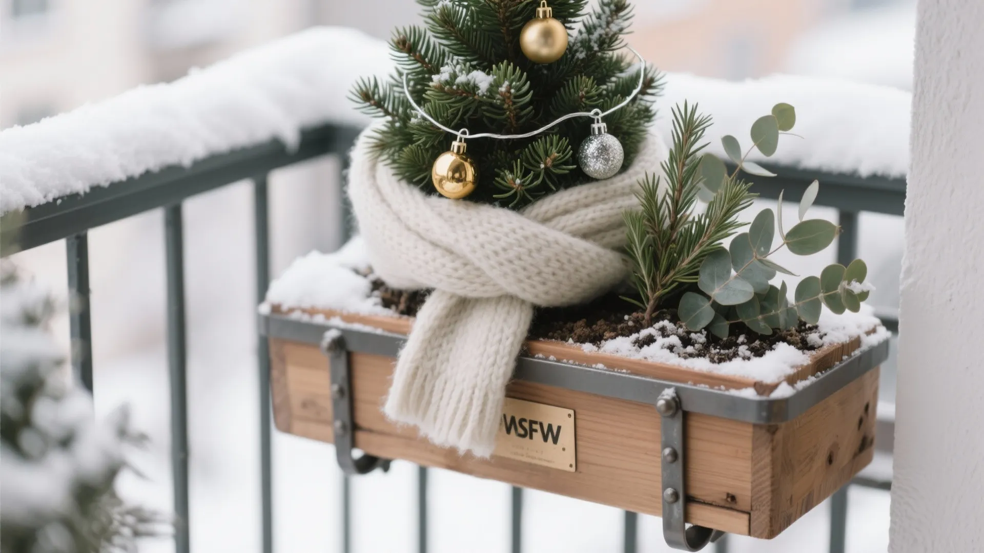 3) Evergreen planters and winter herbs as living decor