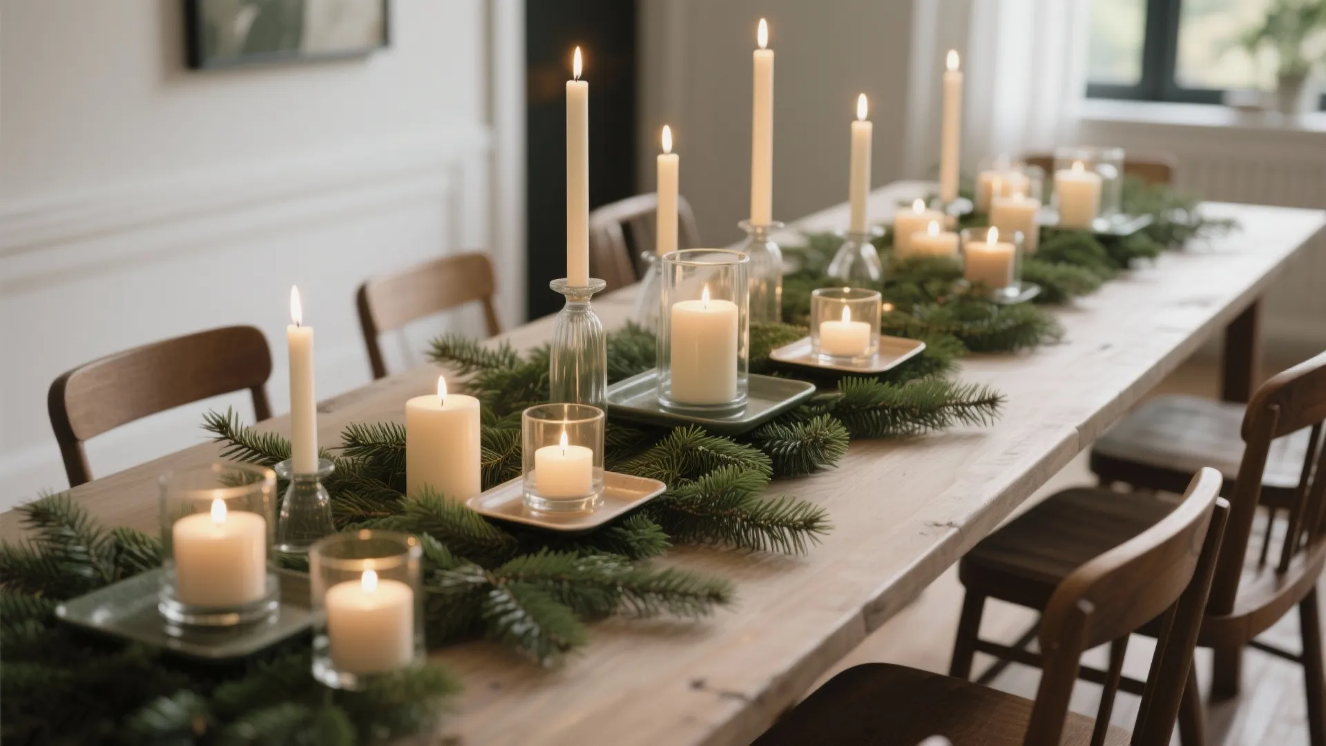 1. Evergreen runner with mixed candles
