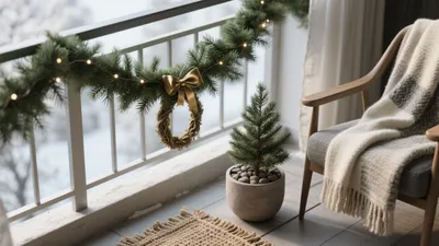 Cozy Winter Balcony Decor with Natural Touches