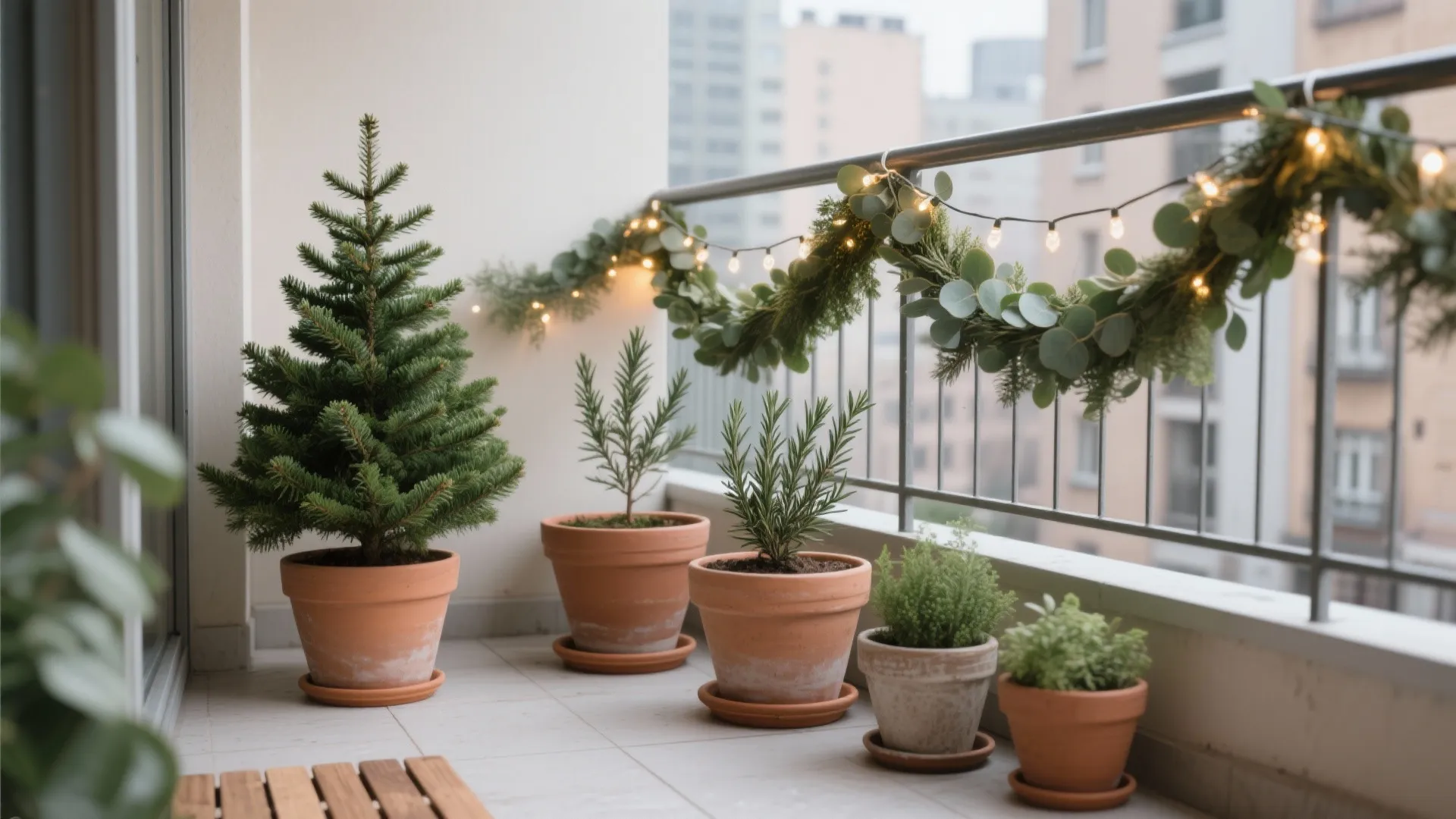 Evergreen Touches: Mini Trees, Garlands, and Herbs