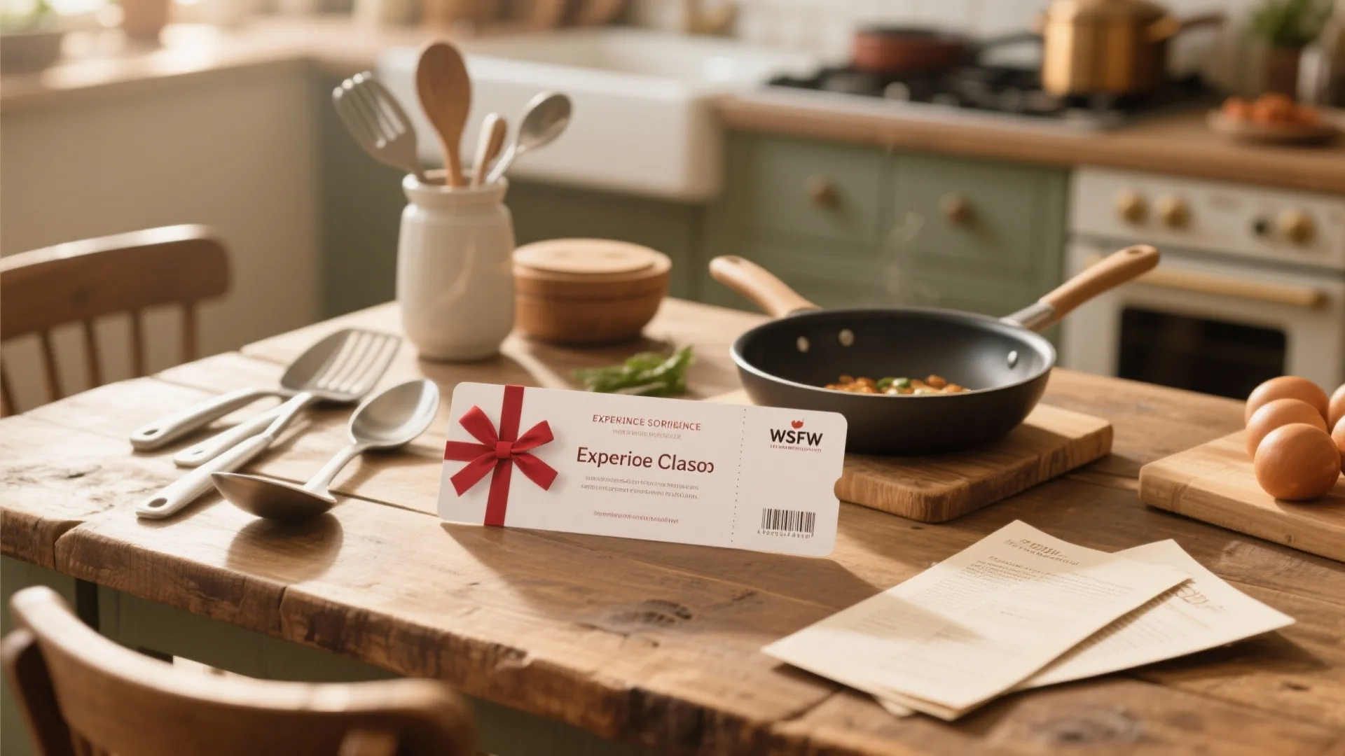 Gift voucher with cooking items in warm light