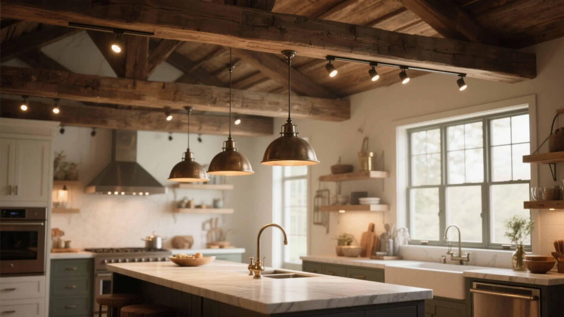 1. Embrace the bones: exposed beams and layered lighting