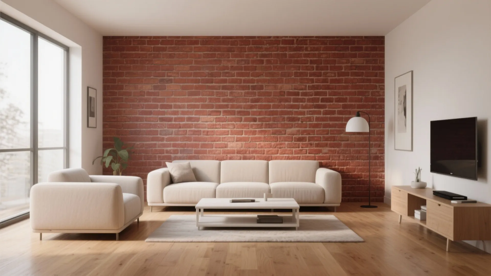 1. Exposed Brick with Minimalist Furniture