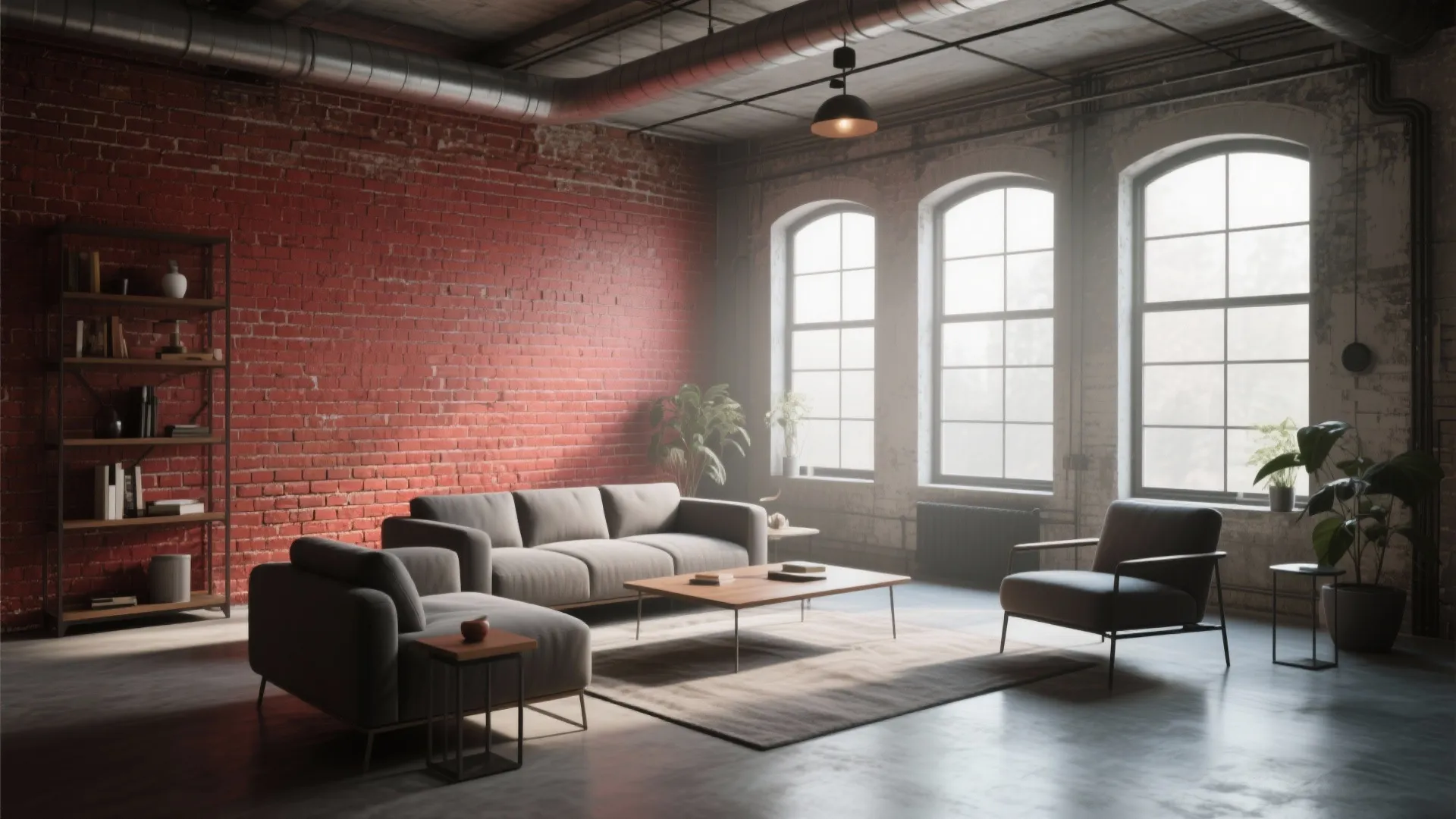 Industrial loft with exposed brick accent wall