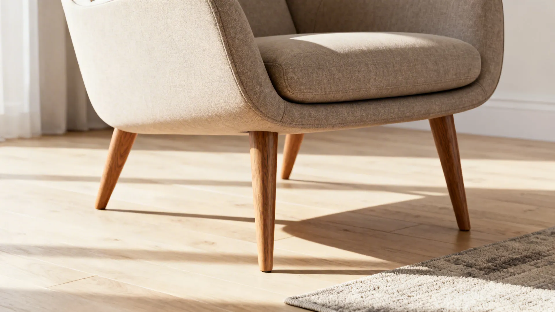 Accent recliner with tapered exposed legs creating an airy feel in a small living room.