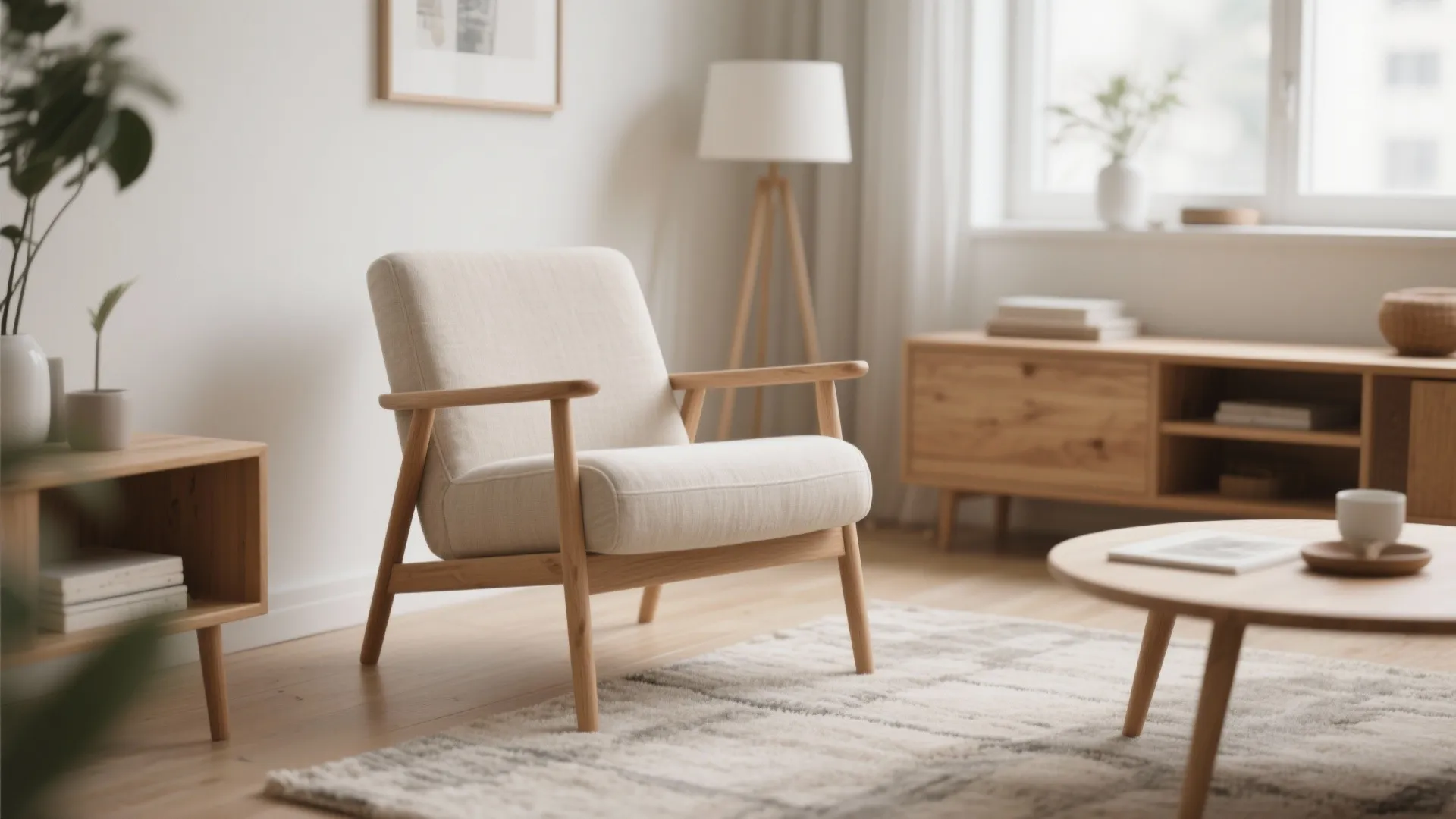 Scandinavian style accent chair with wooden legs
