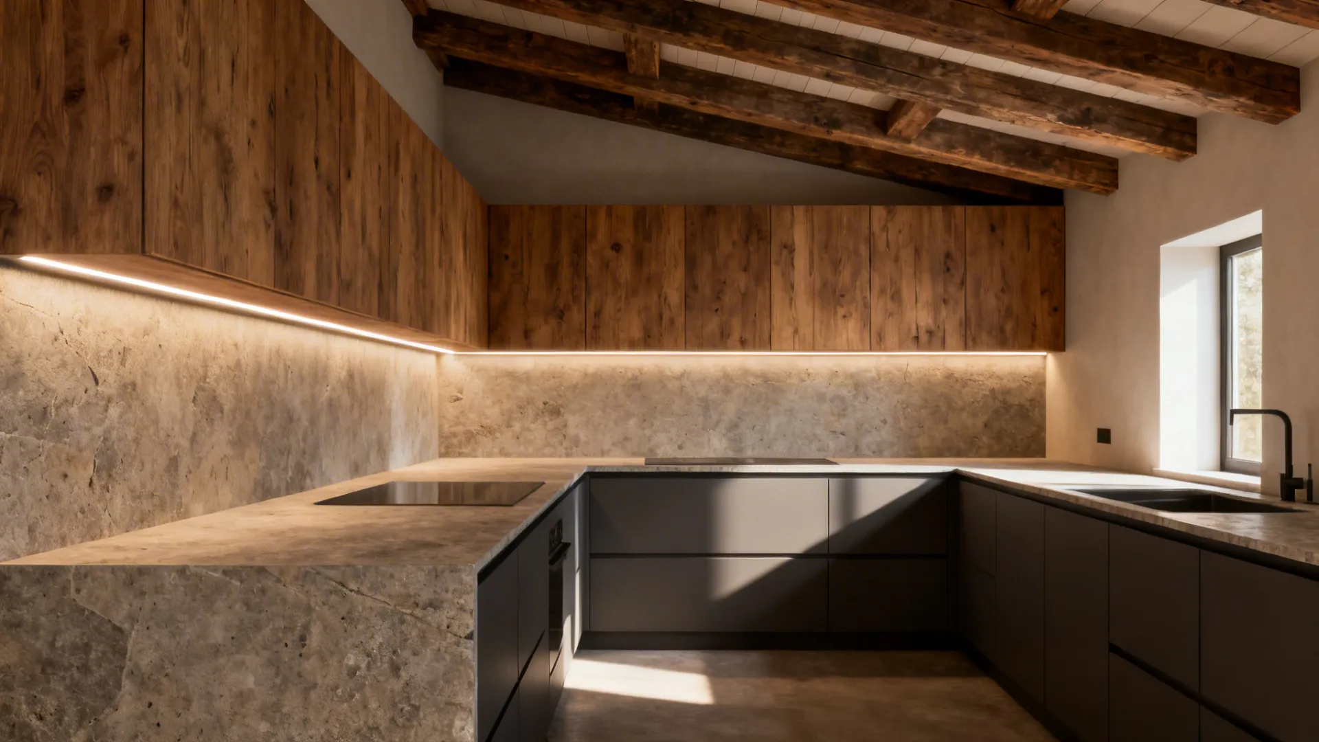 2) Exposed Rafters with Integrated Linear Lighting