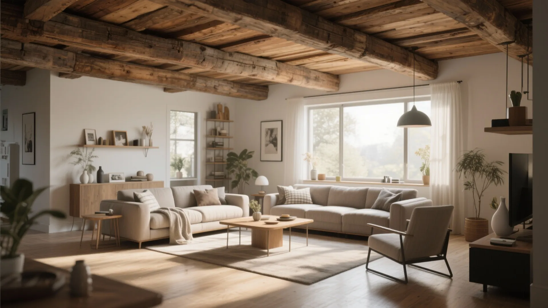 2. Exposed Wooden Beams