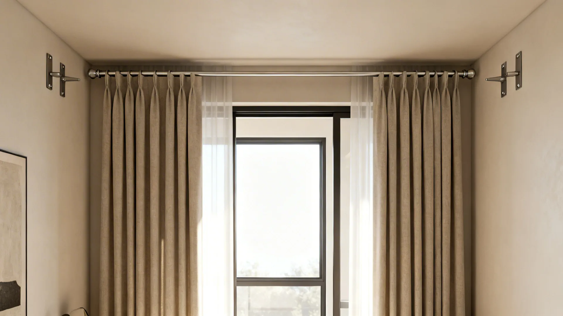 Window with curtain rod extended beyond the frame so curtains stack off the glass and let in more light