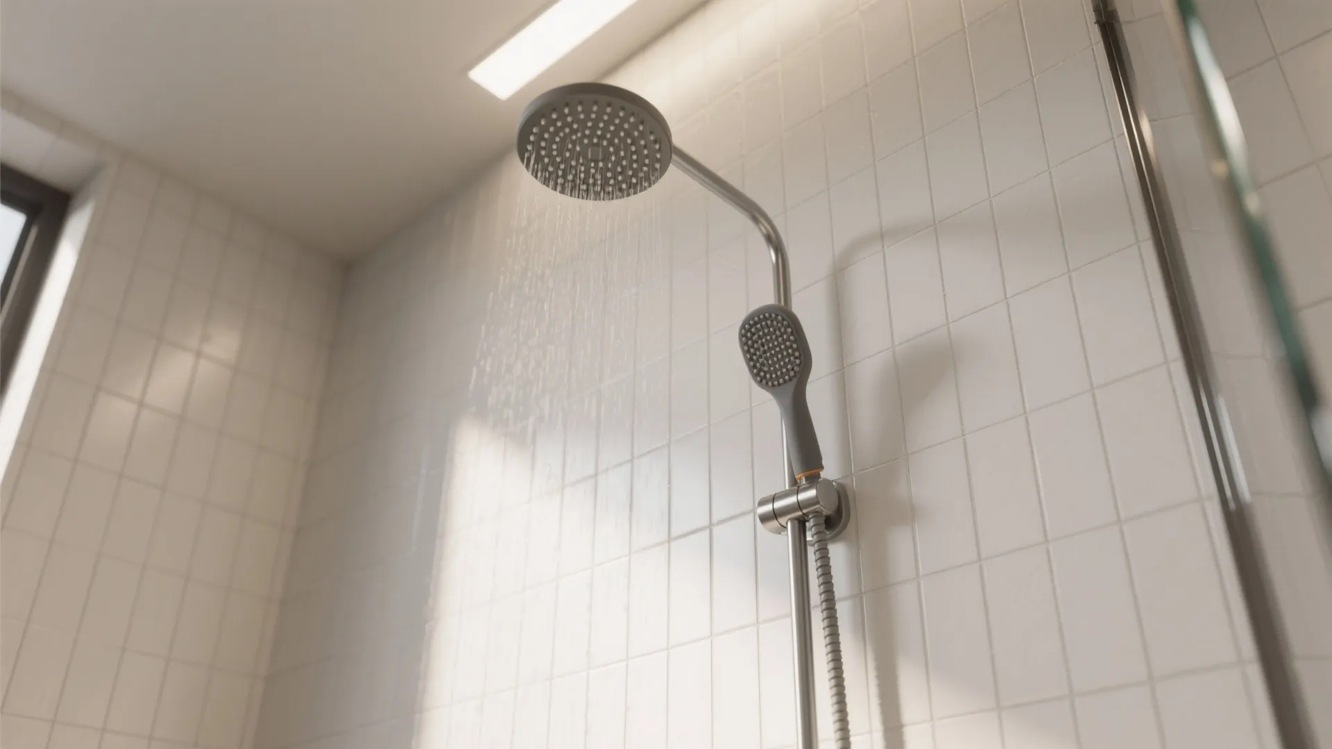 Ergonomic, extendable scrubbers for tall shower walls