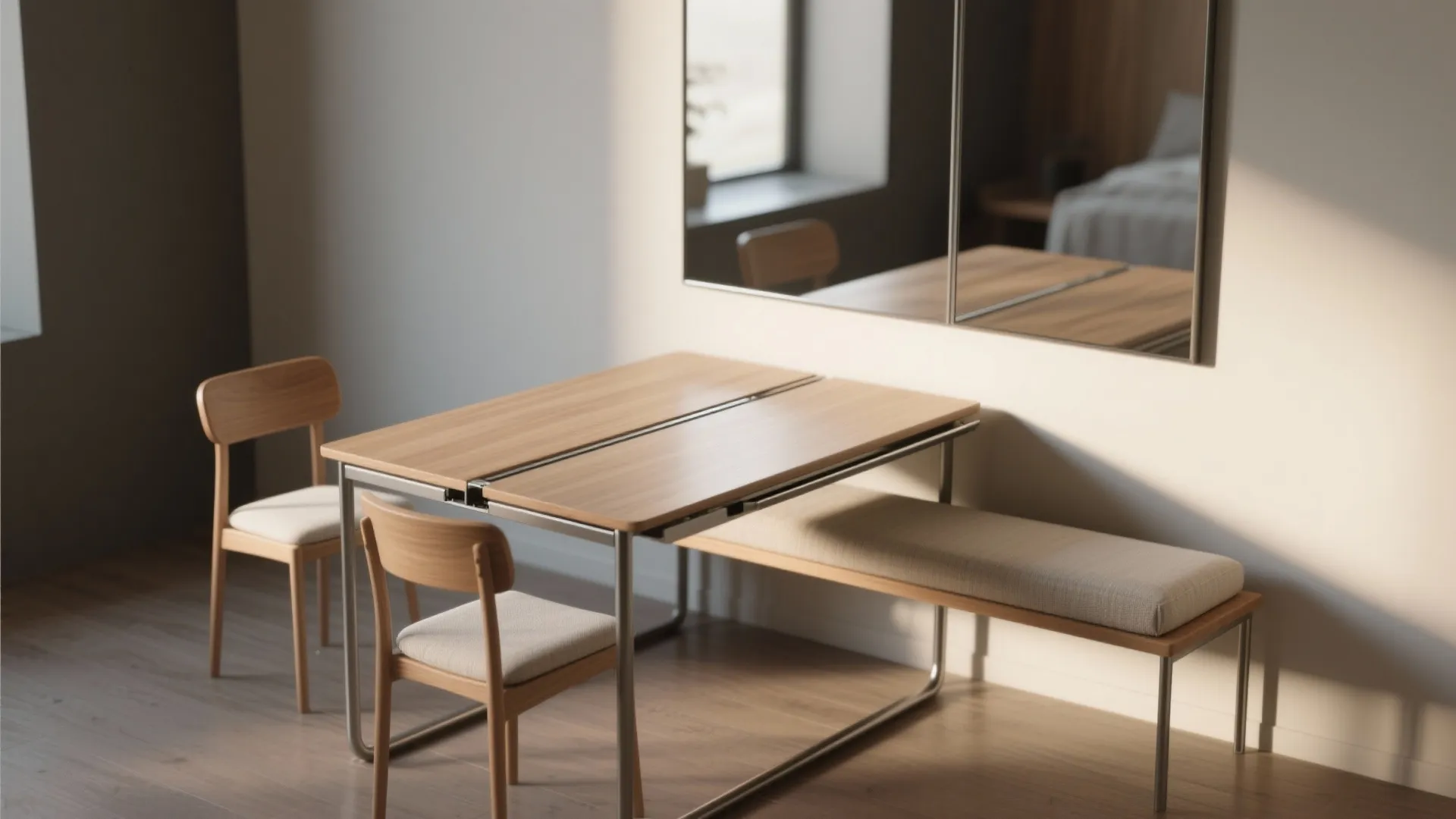 5. Compact extendable table with bench seating (flexible evening plans)