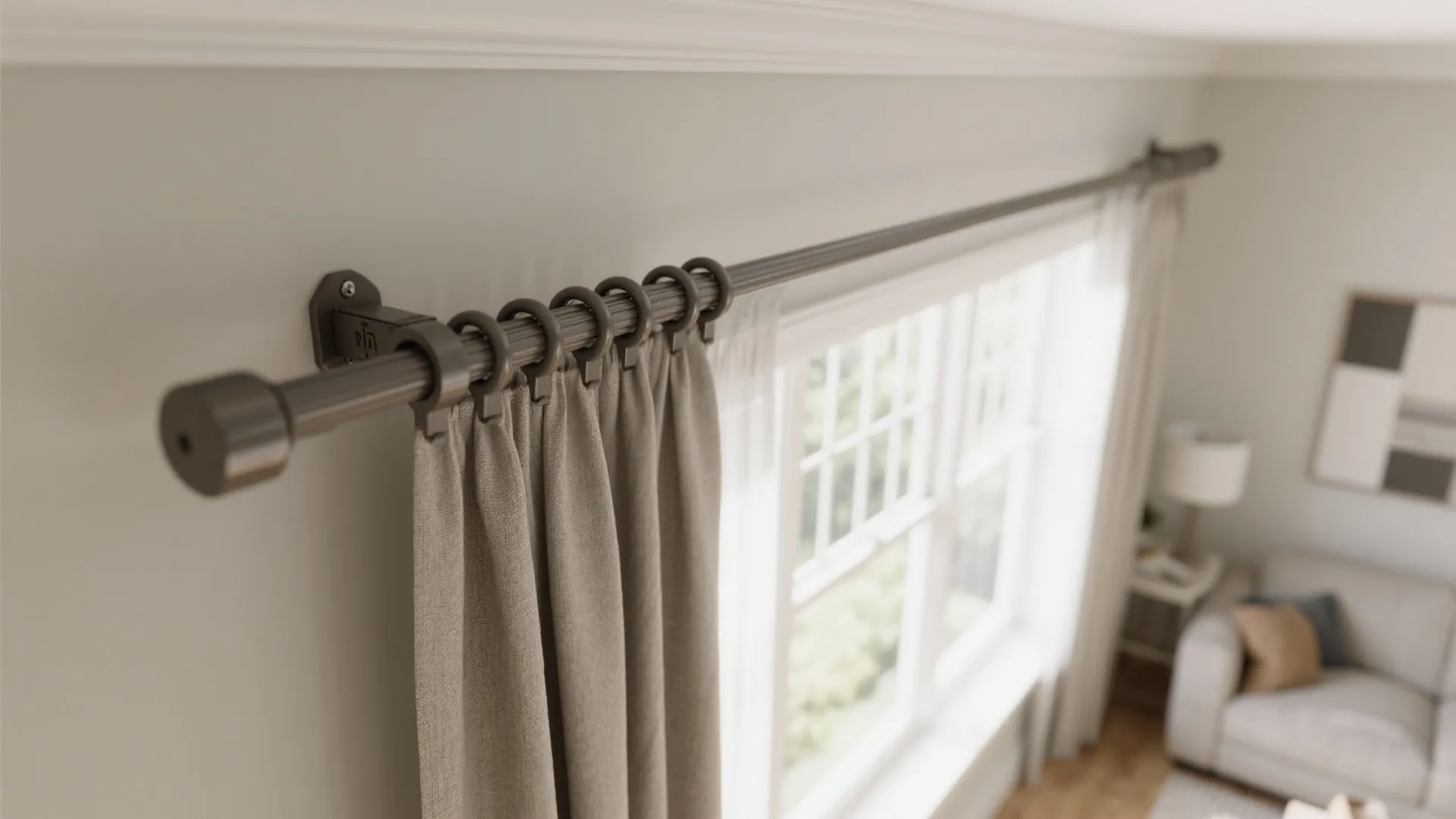 Bay window with extendable adjustable curtain rods