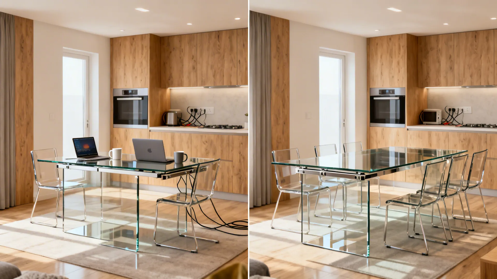 3) Extendable Glass Dining Table for Multi-Mode Living