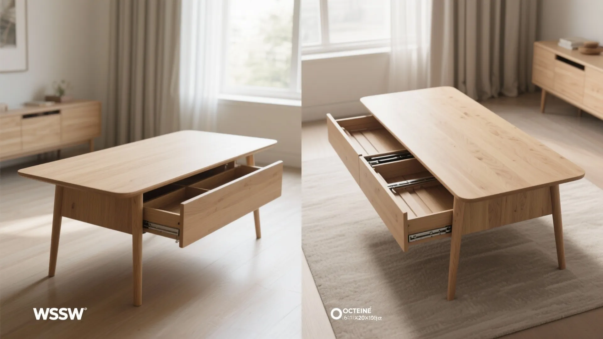Extendable narrow rectangle table shown closed and opened with tuck-away leaves, floor footprint indicated