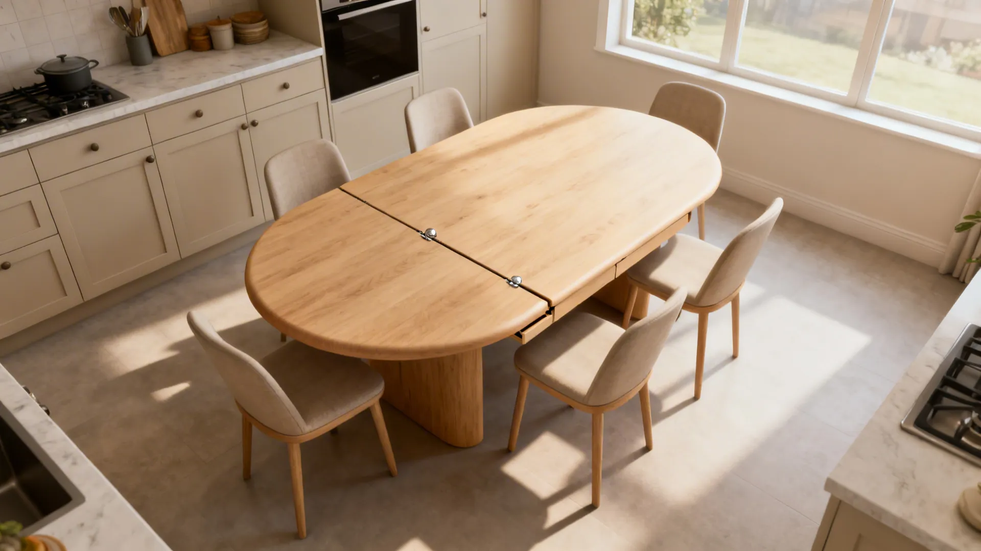 Extendable oval table for weeknights and weekends