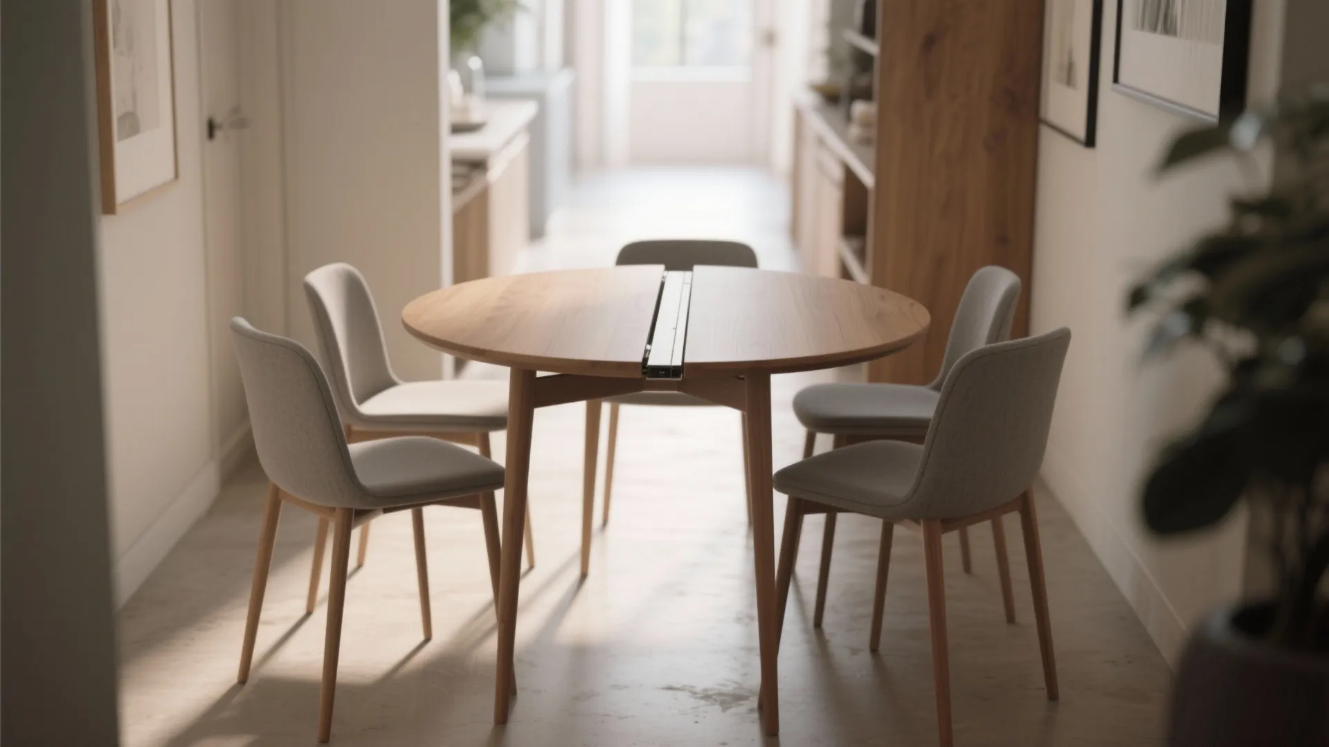 2. Extendable round table that tucks in