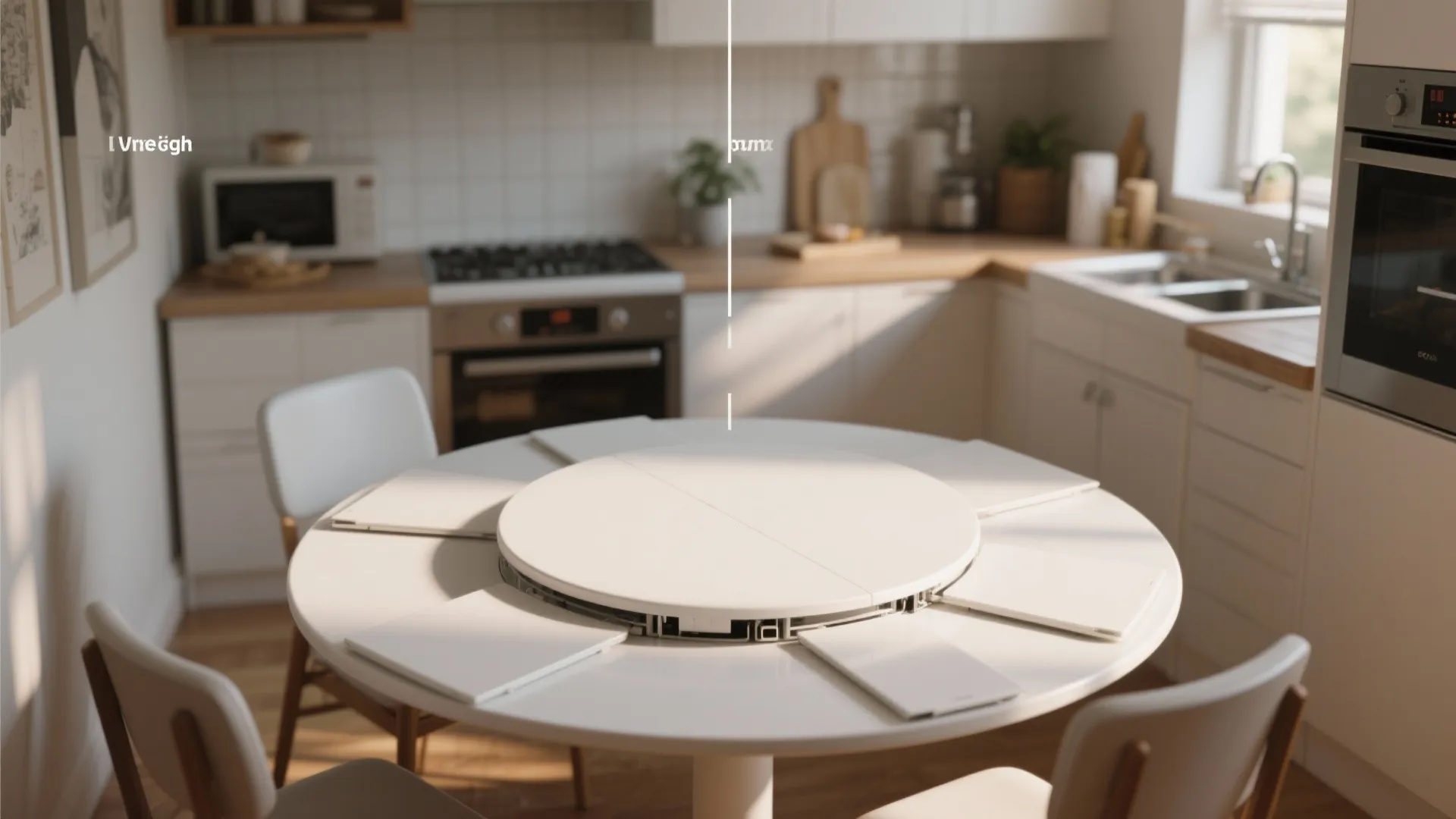 3. Extendable round white table for flexible dining