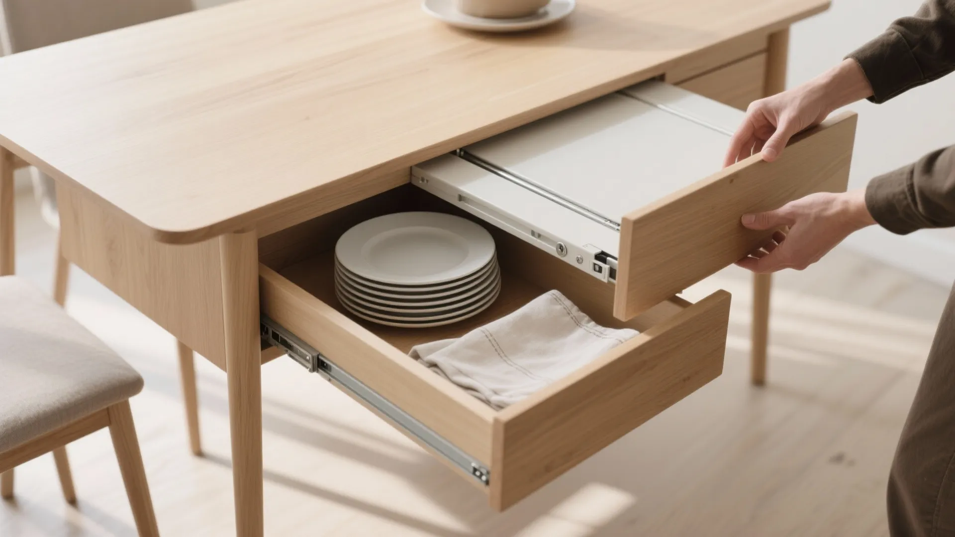 3. Slim extendable table with integrated storage