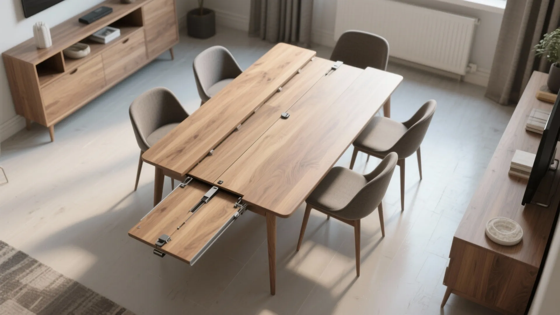 3. Extendable tables: normal size day-to-day, big for guests