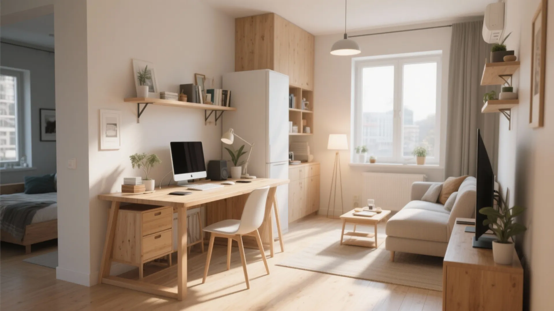 Extendable dining table functioning as a desk in apartment
