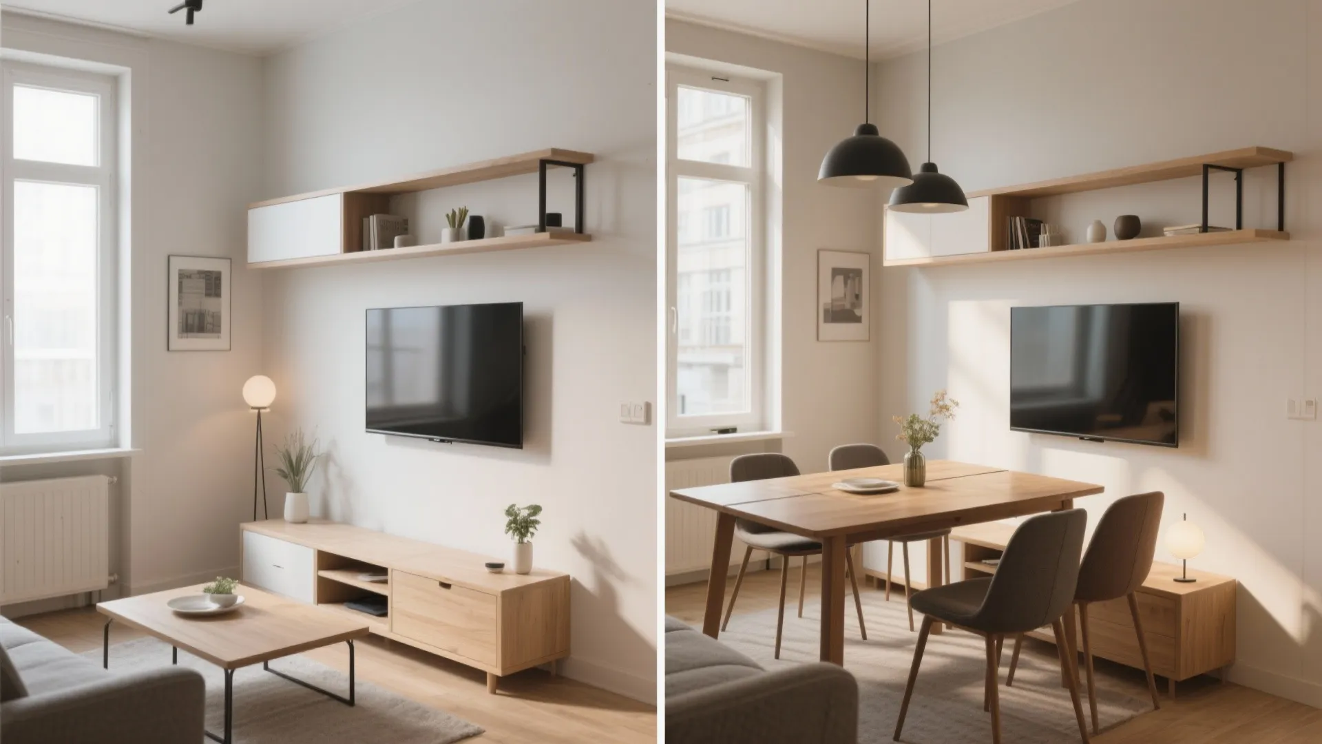 2. Extendable Dining Table under the TV