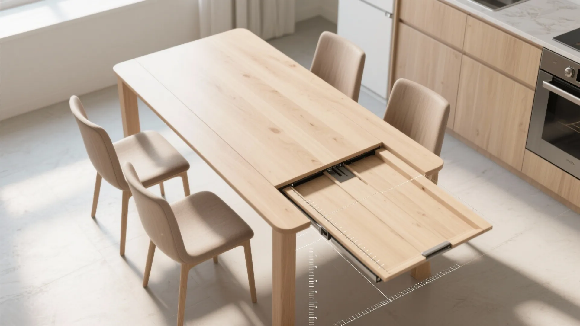3. Slim extendable table with hidden leaves