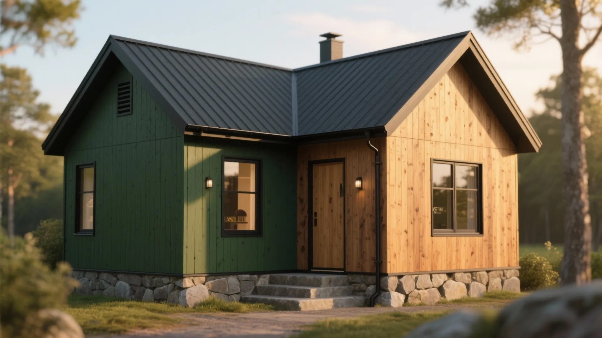 5. Accent exterior green with natural textures