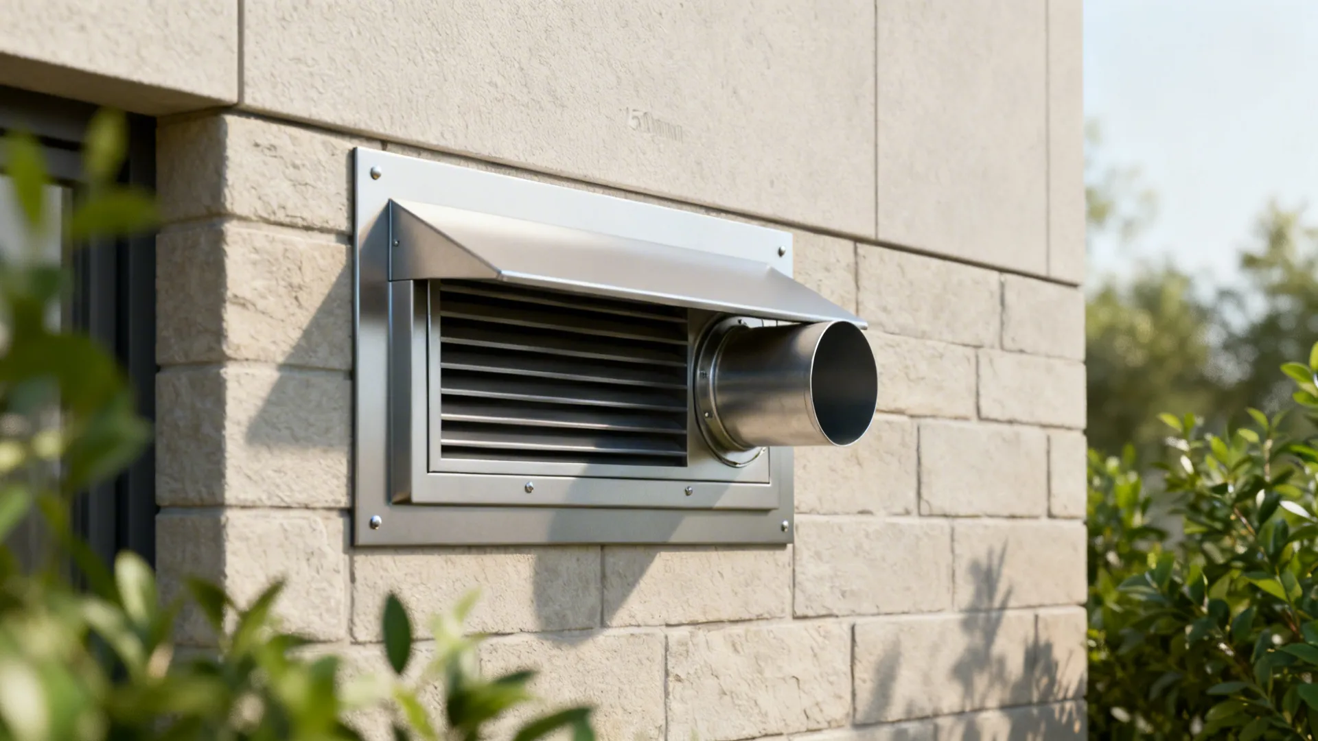 Exterior wall vent cap sized for a 150 mm duct with a discreet damper.