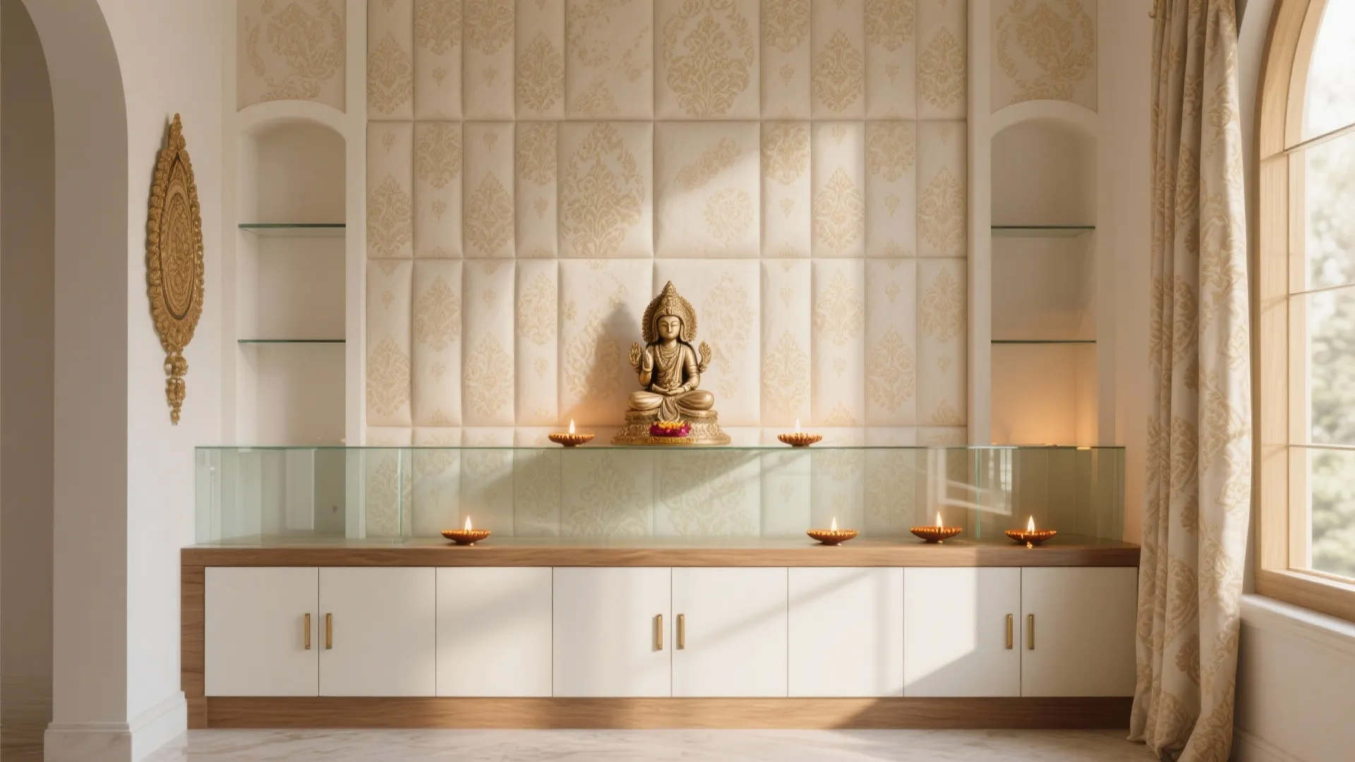 Idea 4: Fabric-clad acoustic wall with subtle motifs