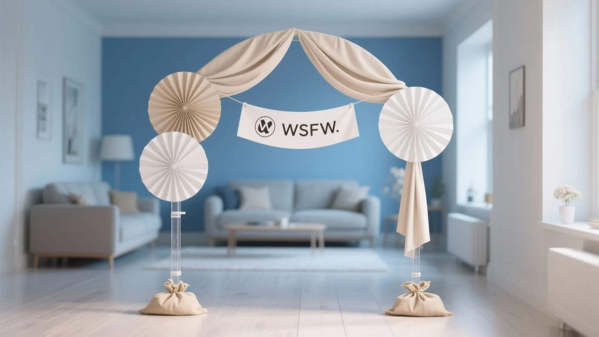 Statement Backdrop: Fabric Arch + Paper Fans + Name Banner