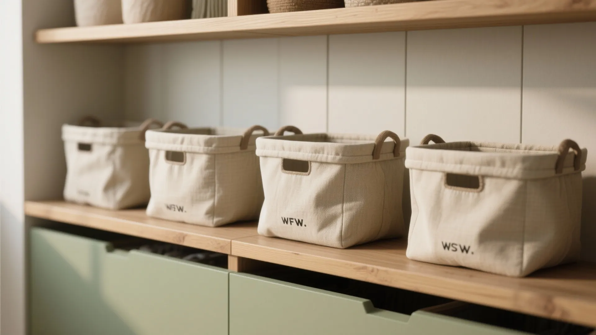3. Removable Fabric Baskets on Fixed Shelves