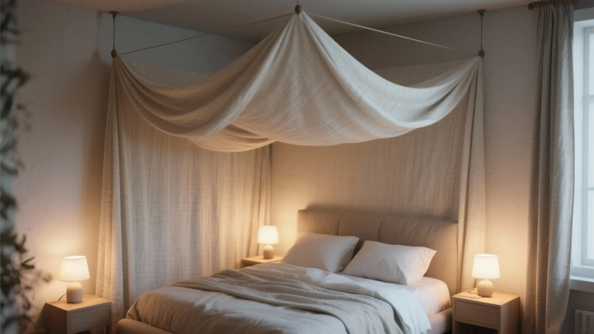 4. Draped fabric, canopies, or lightweight plaster medallions