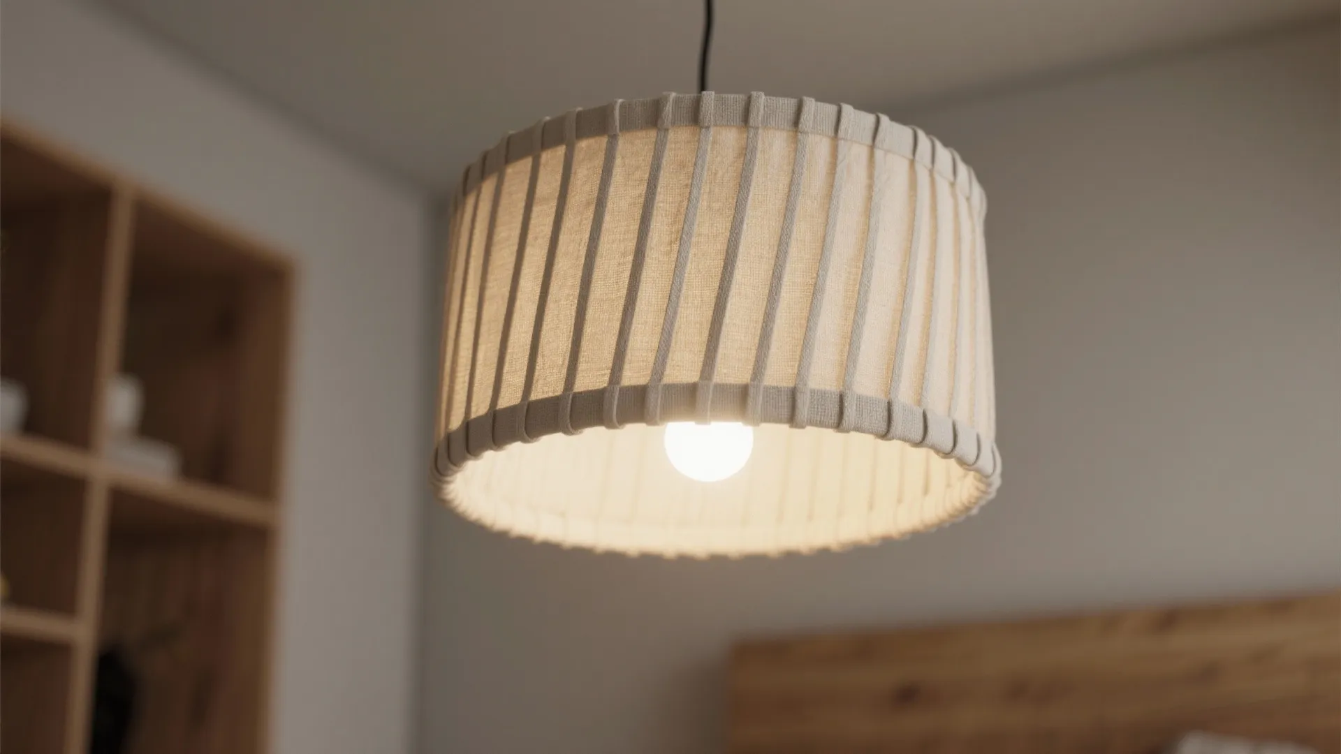 1. Fabric-wrapped drum shade — soft, modern, forgiving