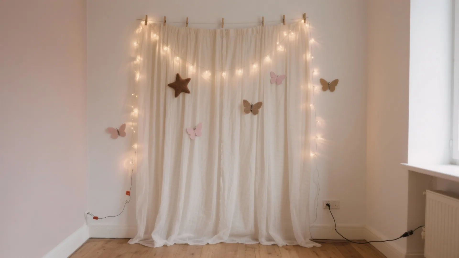 Fabric-and-Fairy-Lights Photo Backdrop Wall