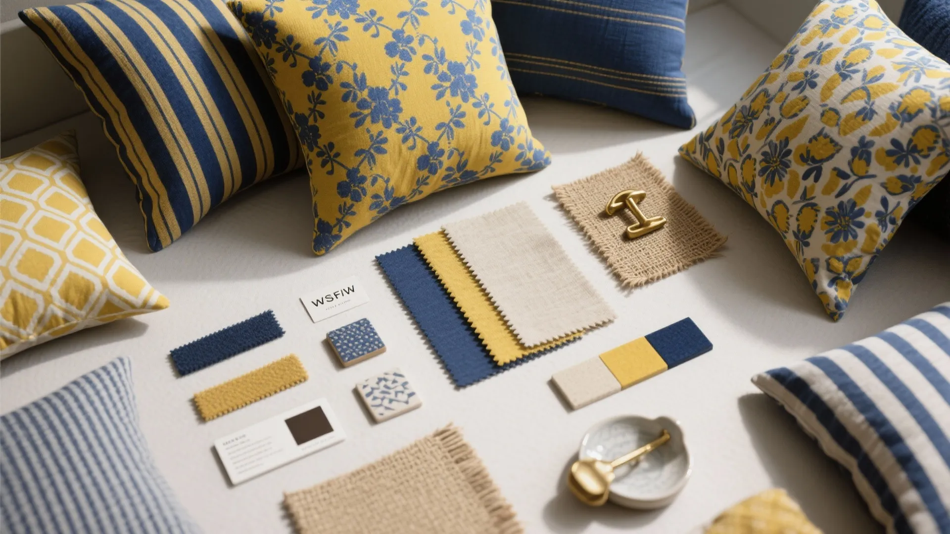 3. Pattern Mixing with Blue and Yellow Fabrics
