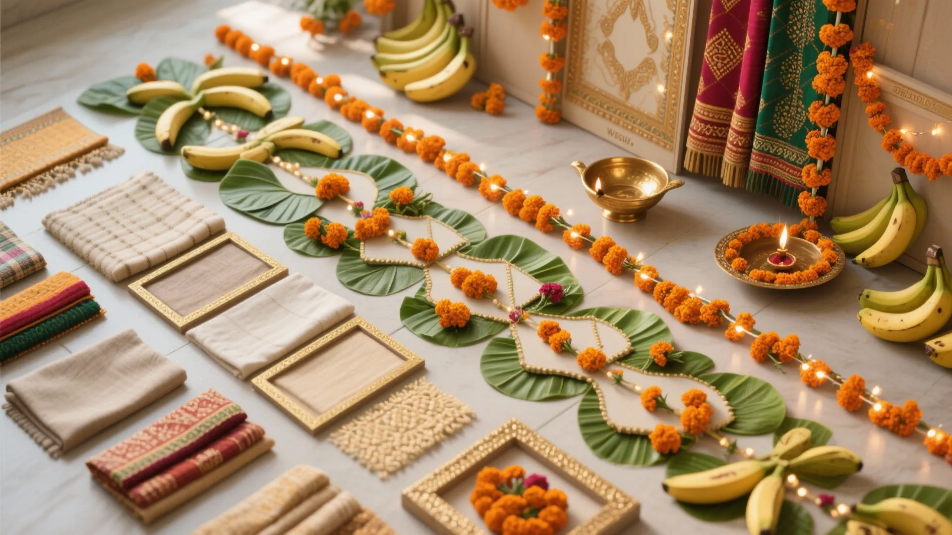 Modular fabric-and-floral backdrop for festivals