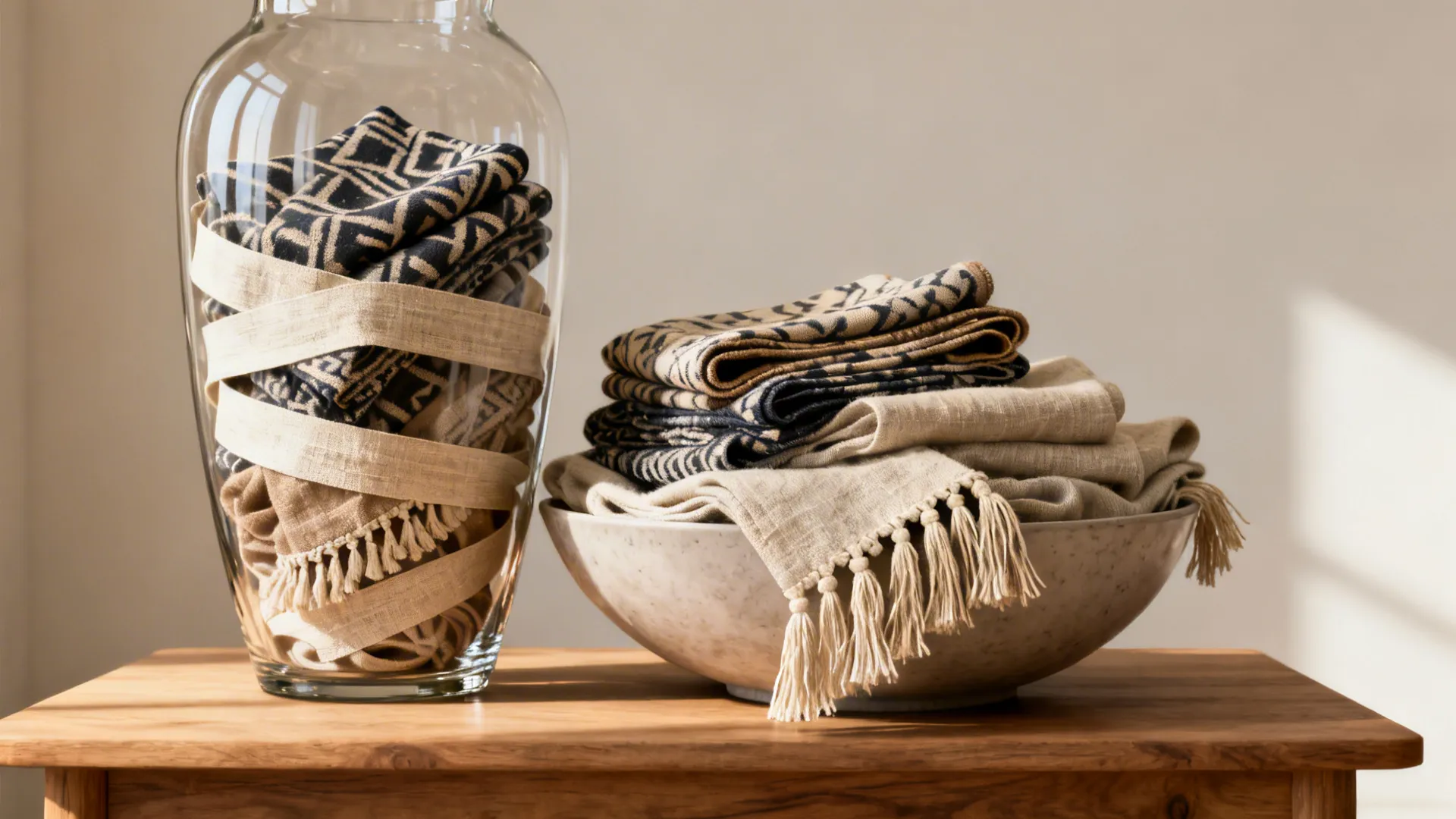 5. Fabric, ribbons, and pampas swirls