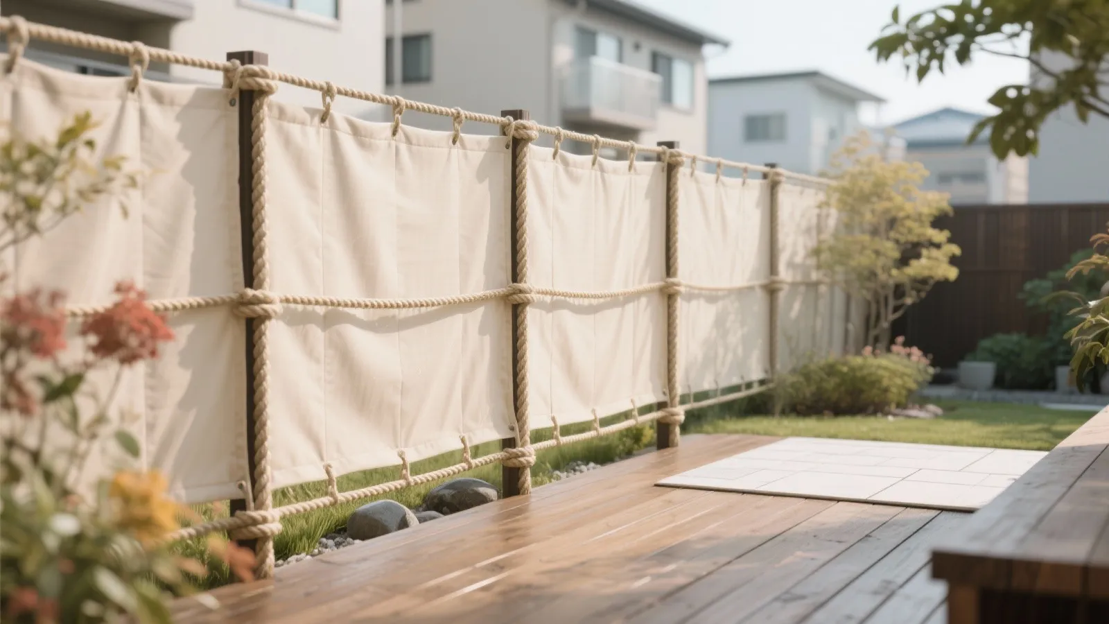 Tips 7: 既存フェンスに差し込む“布とロープ”の簡易目隠し
