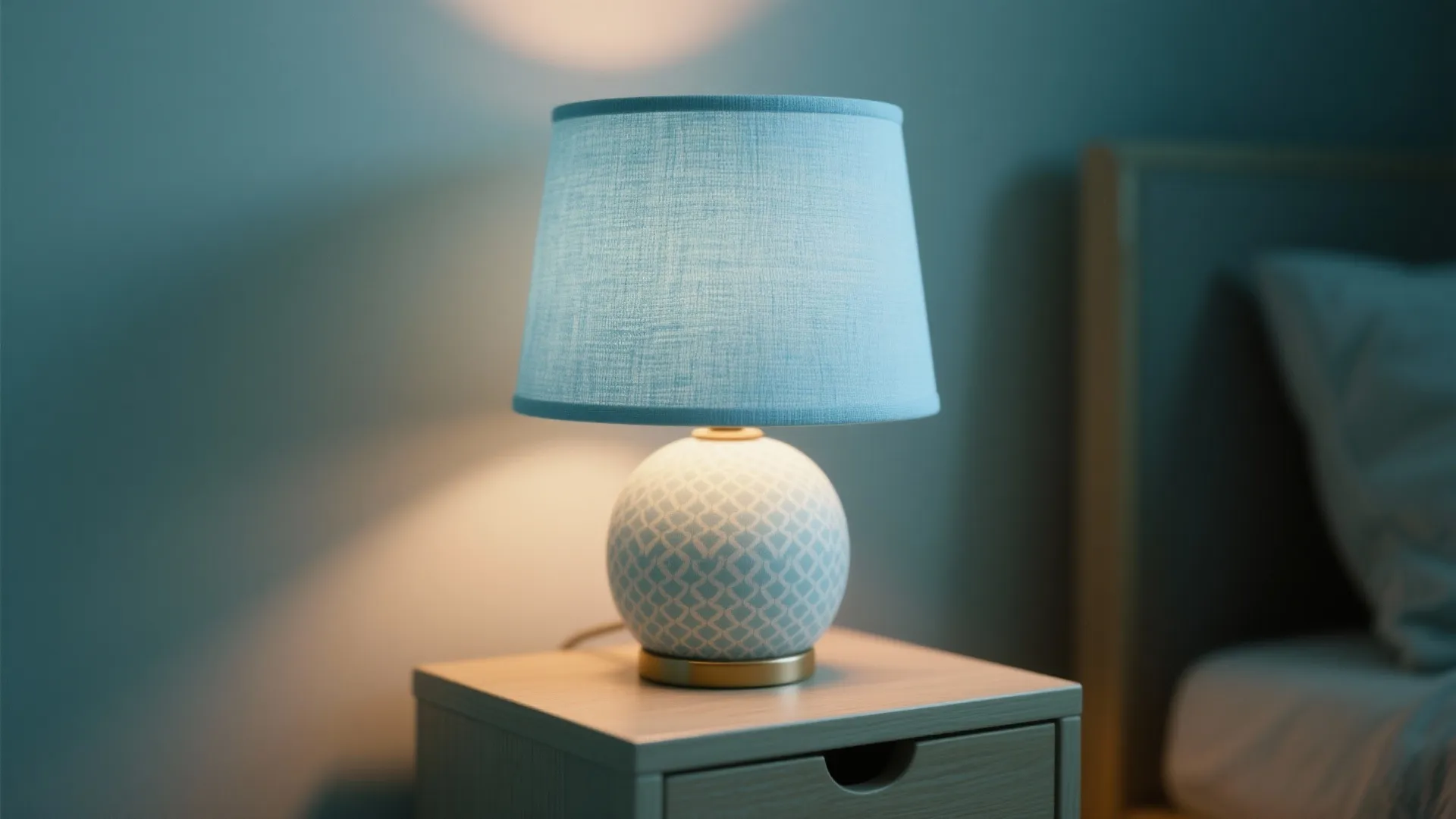 4. Fabric Shade Lamp with Patterned Base