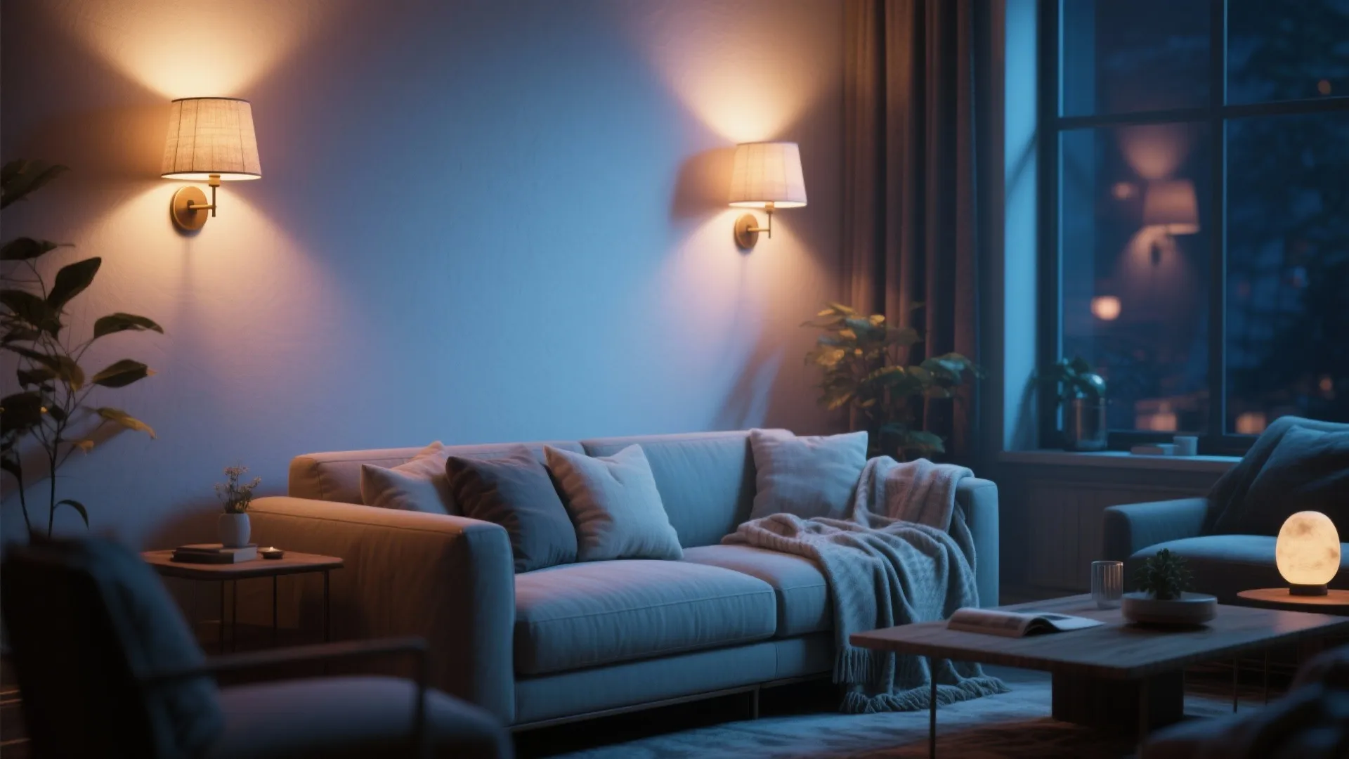 Fabric shade wall sconces create warm inviting light