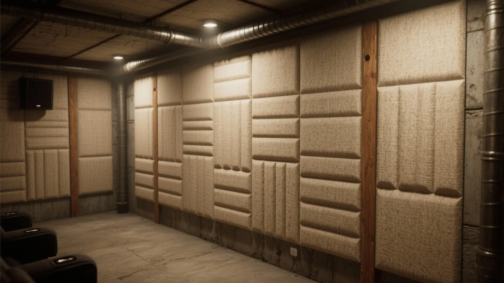 2. Fabric-wrapped sound panels as decorative insulation
