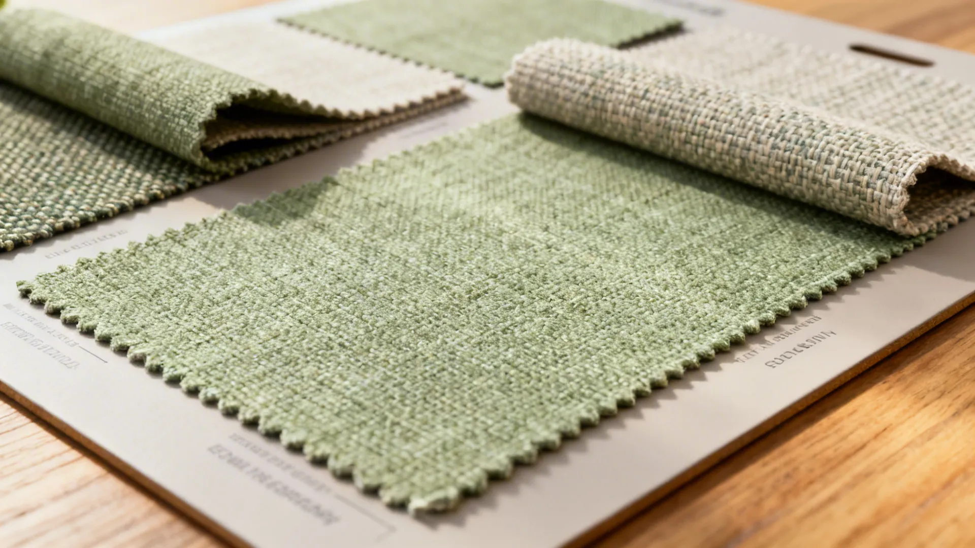 Close-up of pet-friendly upholstery fabric swatches showing tight weaves and durable textures.