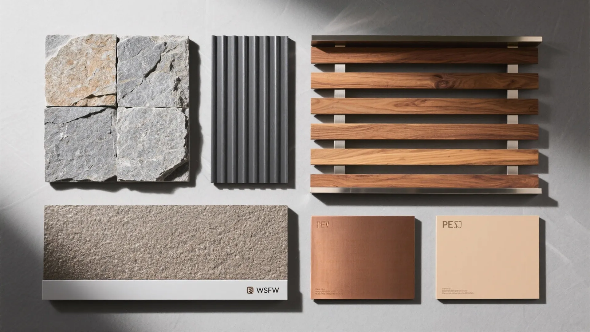 Textured Cladding: Stone, Metal, and Warm Wood Accents