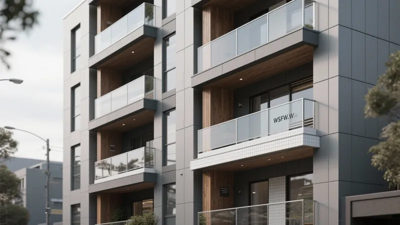 Modern Apartment Facade with Glass Balconies