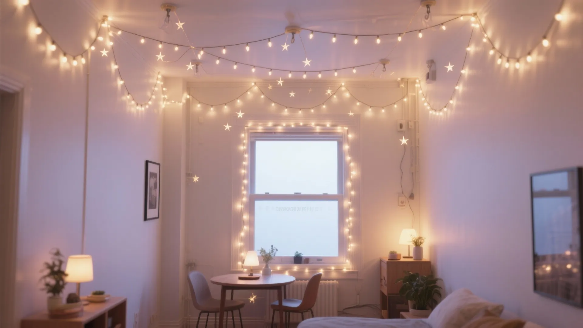 String lights and fairy micro LEDs for ceiling magic