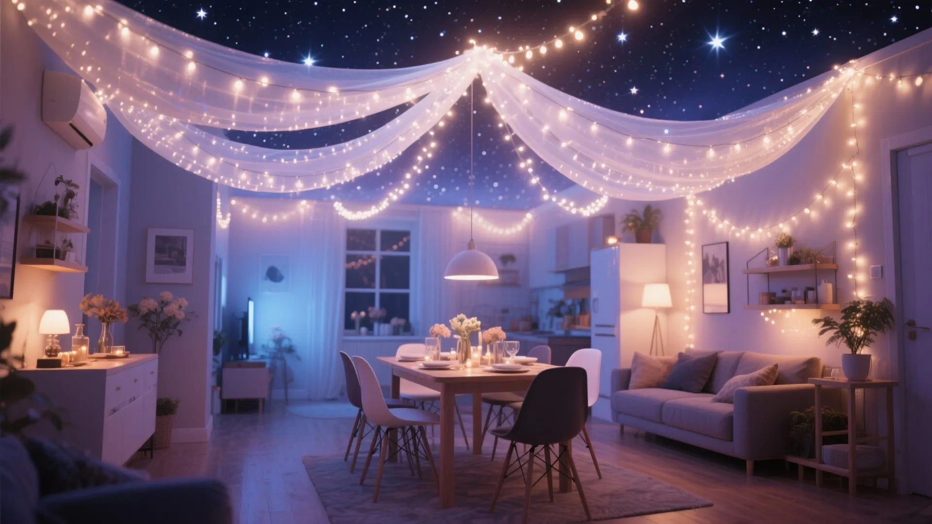 Fairy Light Canopies Over Dining Area