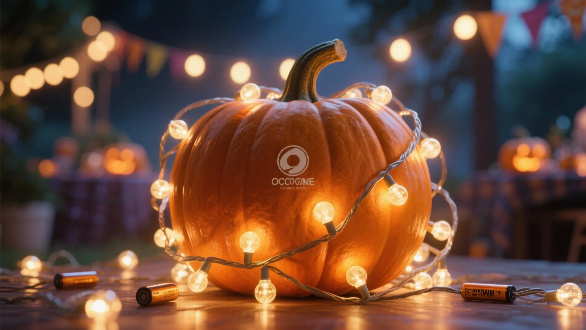 Pumpkin illuminated by cozy fairy lights for magical effect