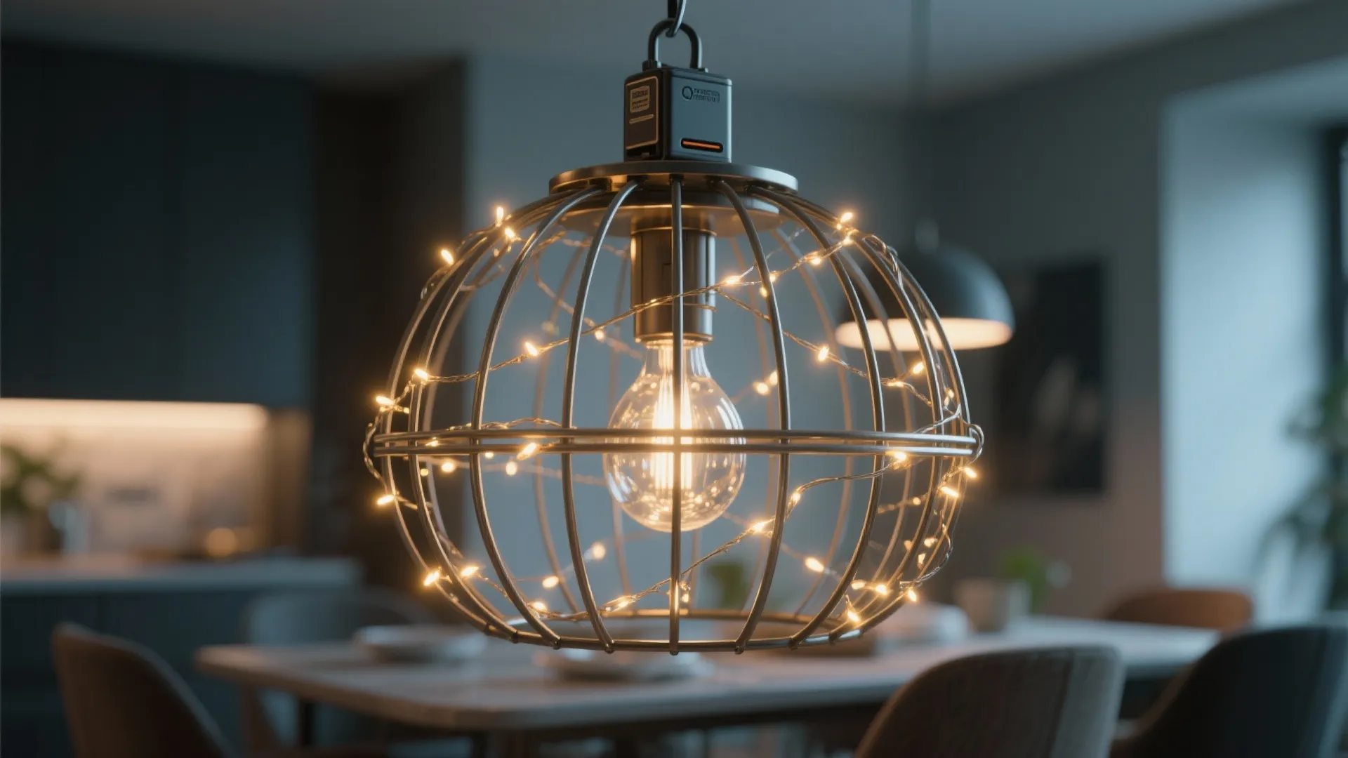 3. String Fairy Lights Through a Cage Pendant